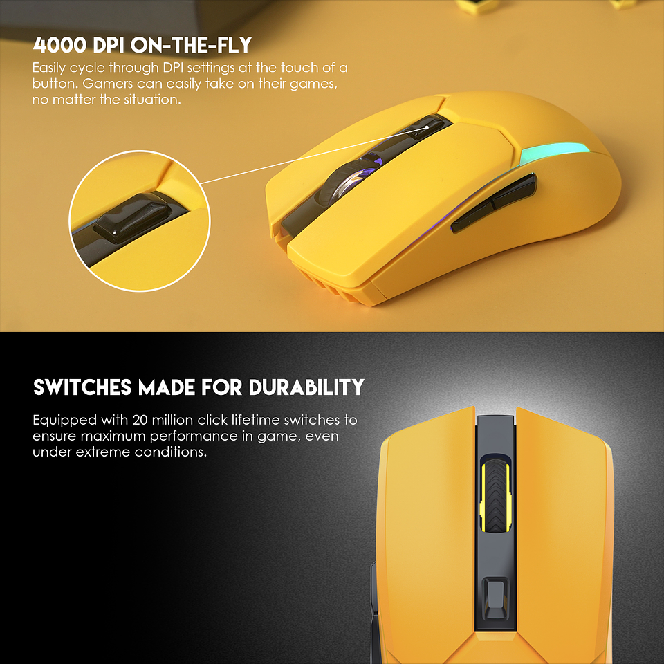 WGC2 VENOM II Yellow Mouse Inalámbrico 2.400 DPI 10