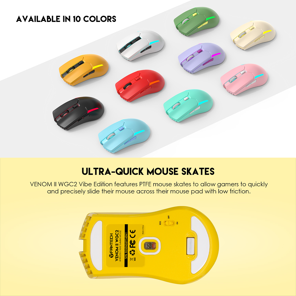 WGC2 VENOM II Yellow Mouse Inalámbrico 2.400 DPI 14