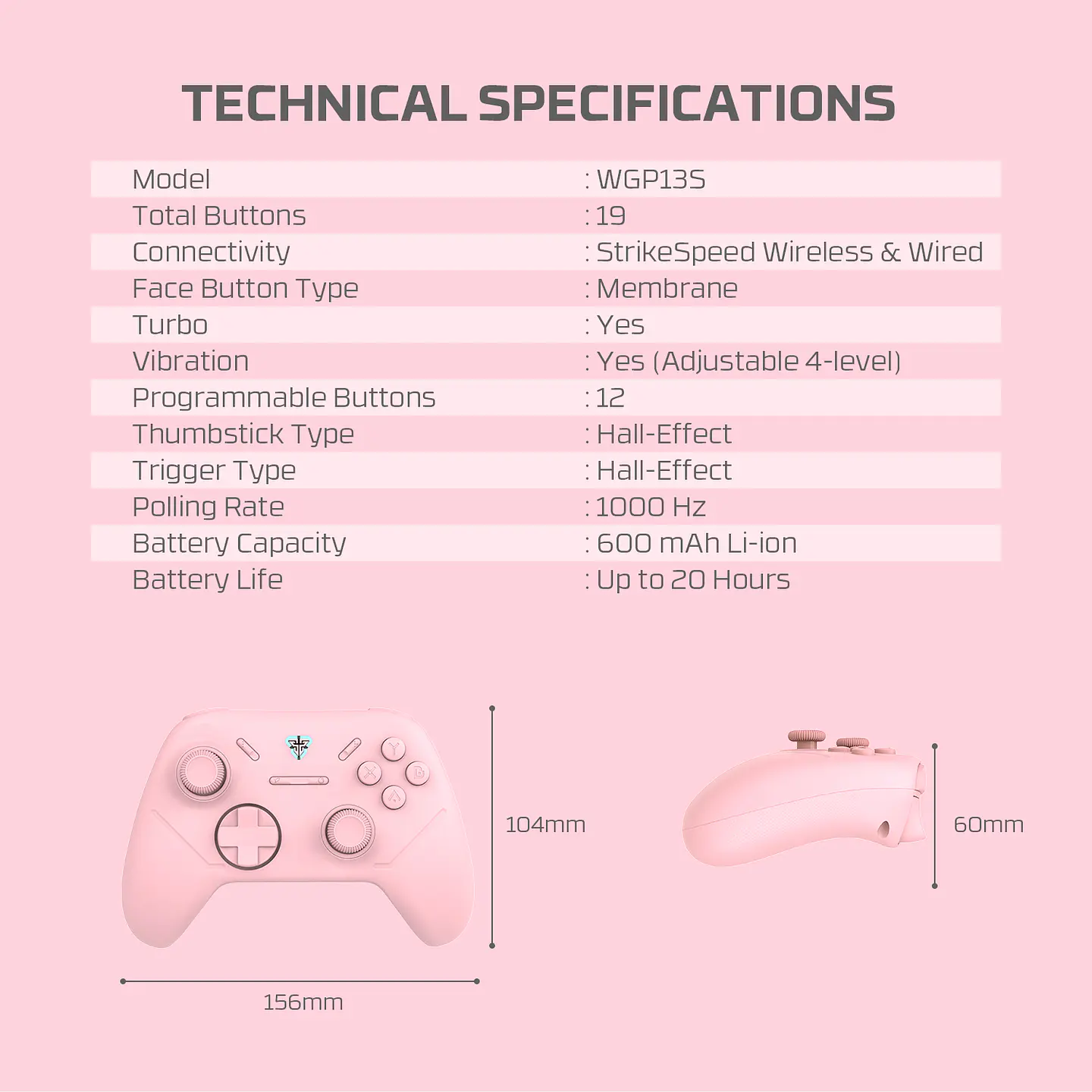 WGP13s SHOOTER III Pink Control Inalámbrico Multiplataforma PC Switch Mobile Playstation 17