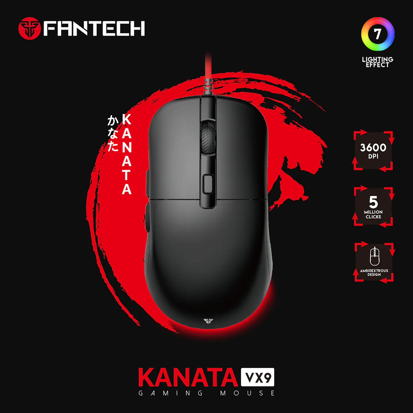 VX9 KANATA Black Mouse 3.600 DPI 12