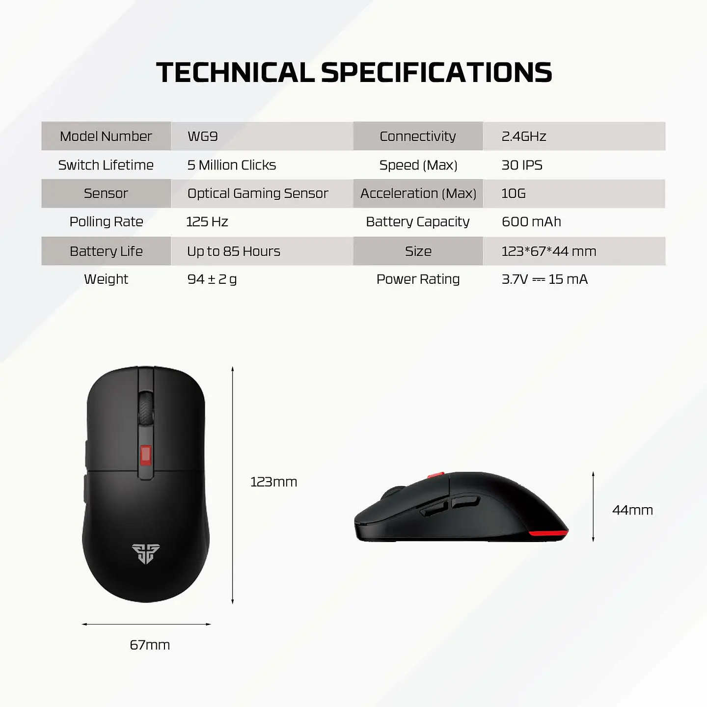 WG9 KANATA Black Mouse Inalámbrico 2.000 DPI 12