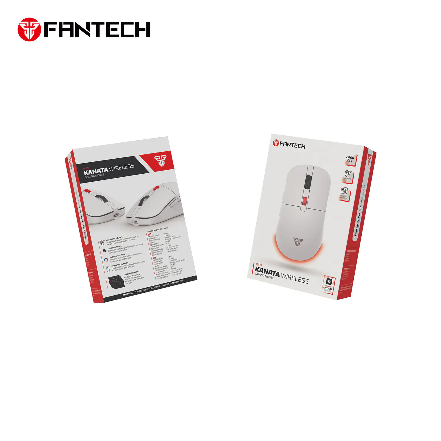 WG9 KANATA White Mouse Inalámbrico 2.000 DPI 4