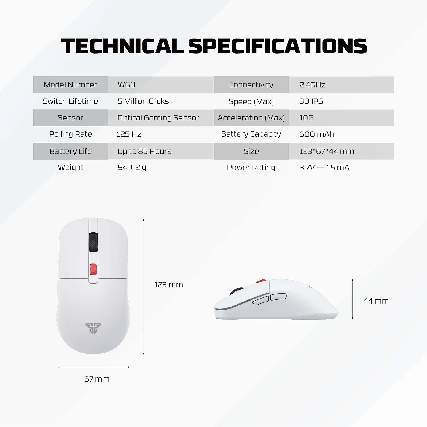 WG9 KANATA White Mouse Inalámbrico 2.000 DPI 9