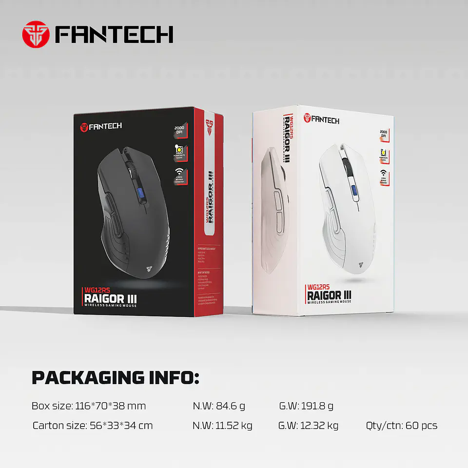 WG12Rs RAIGOR III Black Mouse Inalámbrico 2.000 DPI 9