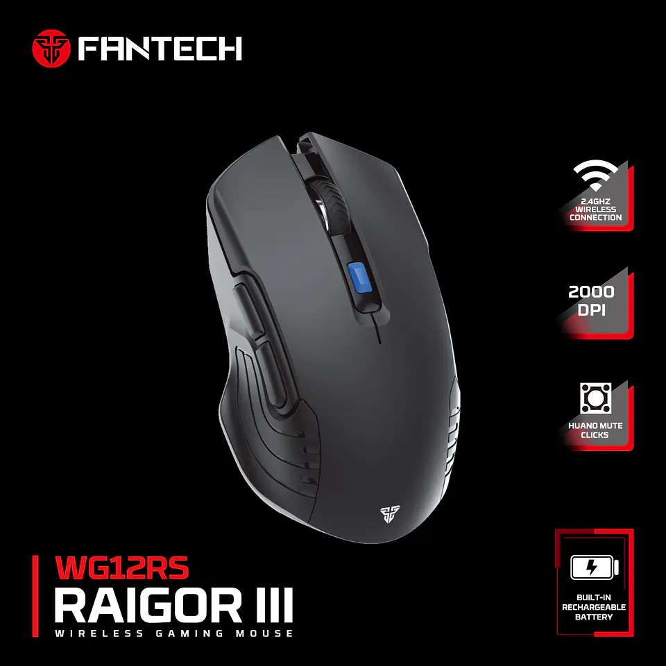 WG12Rs RAIGOR III Black Mouse Inalámbrico 2.000 DPI 15