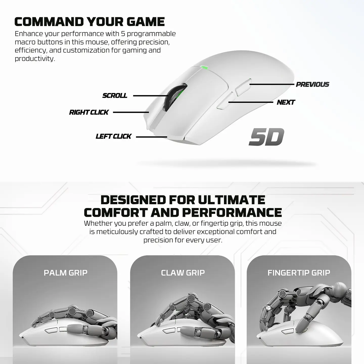 WG13E TANTO E Black Gaming Mouse Inalámbrico 12.000 DPI con dock de carga RGB 16