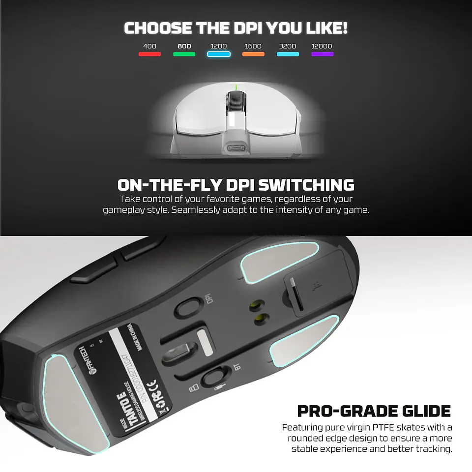 WG13E TANTO E White Gaming Mouse Inalámbrico 12.000 DPI con dock de carga RGB 21