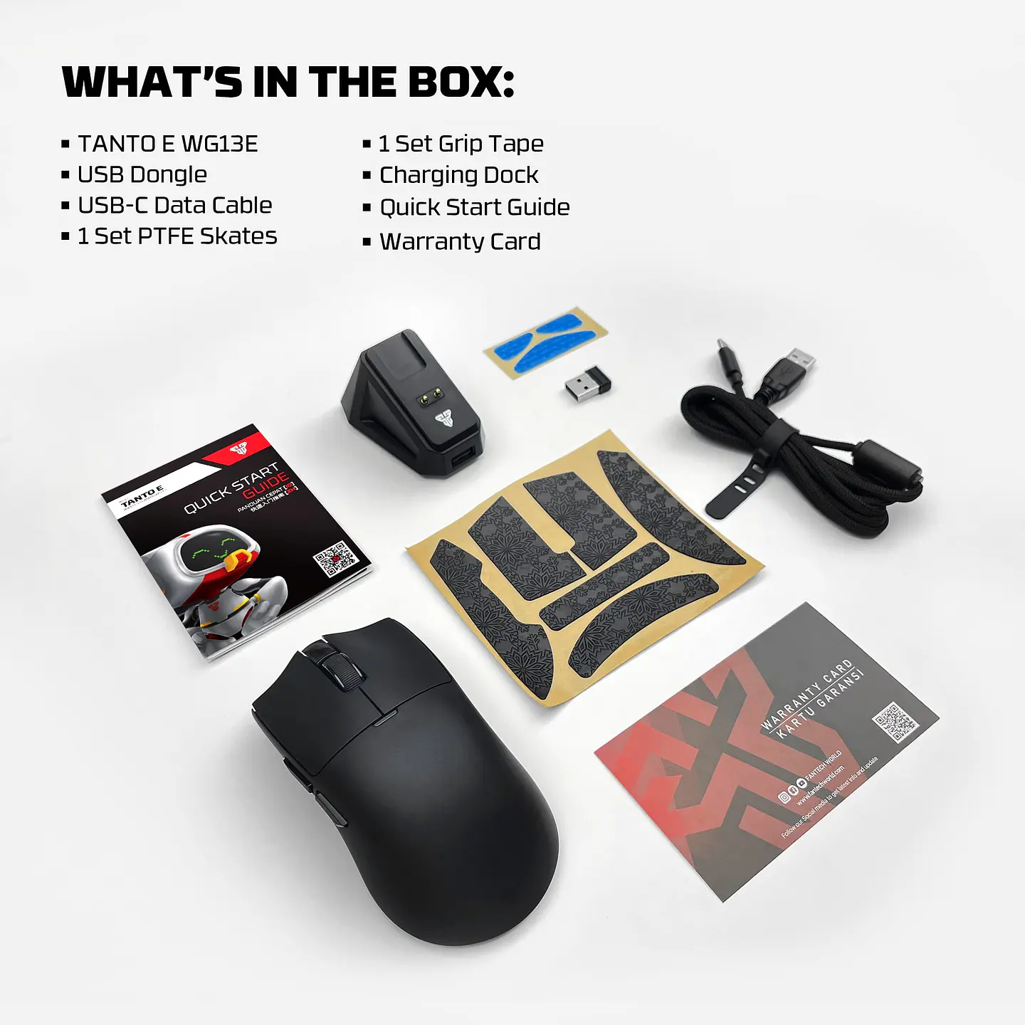 WG13E TANTO E White Gaming Mouse Inalámbrico 12.000 DPI con dock de carga RGB 26