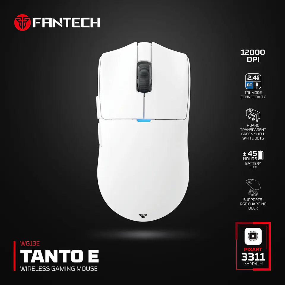 WG13E TANTO E White Gaming Mouse Inalámbrico 12.000 DPI con dock de carga RGB 29