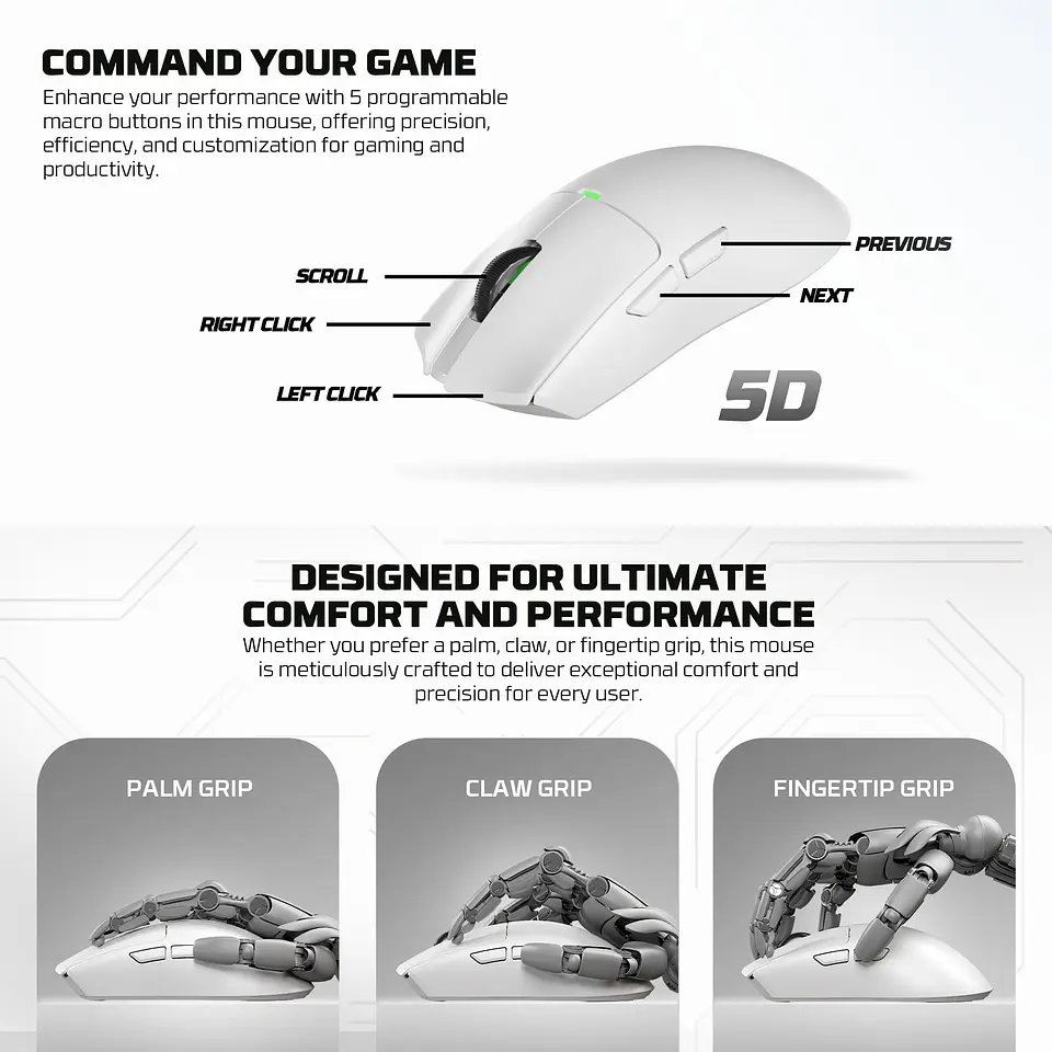 WG13E TANTO E Pink Gaming Mouse Inalámbrico 12.000 DPI con dock de carga RGB 16