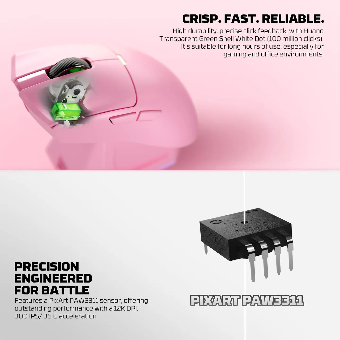 WG13E TANTO E Pink Gaming Mouse Inalámbrico 12.000 DPI con dock de carga RGB 27