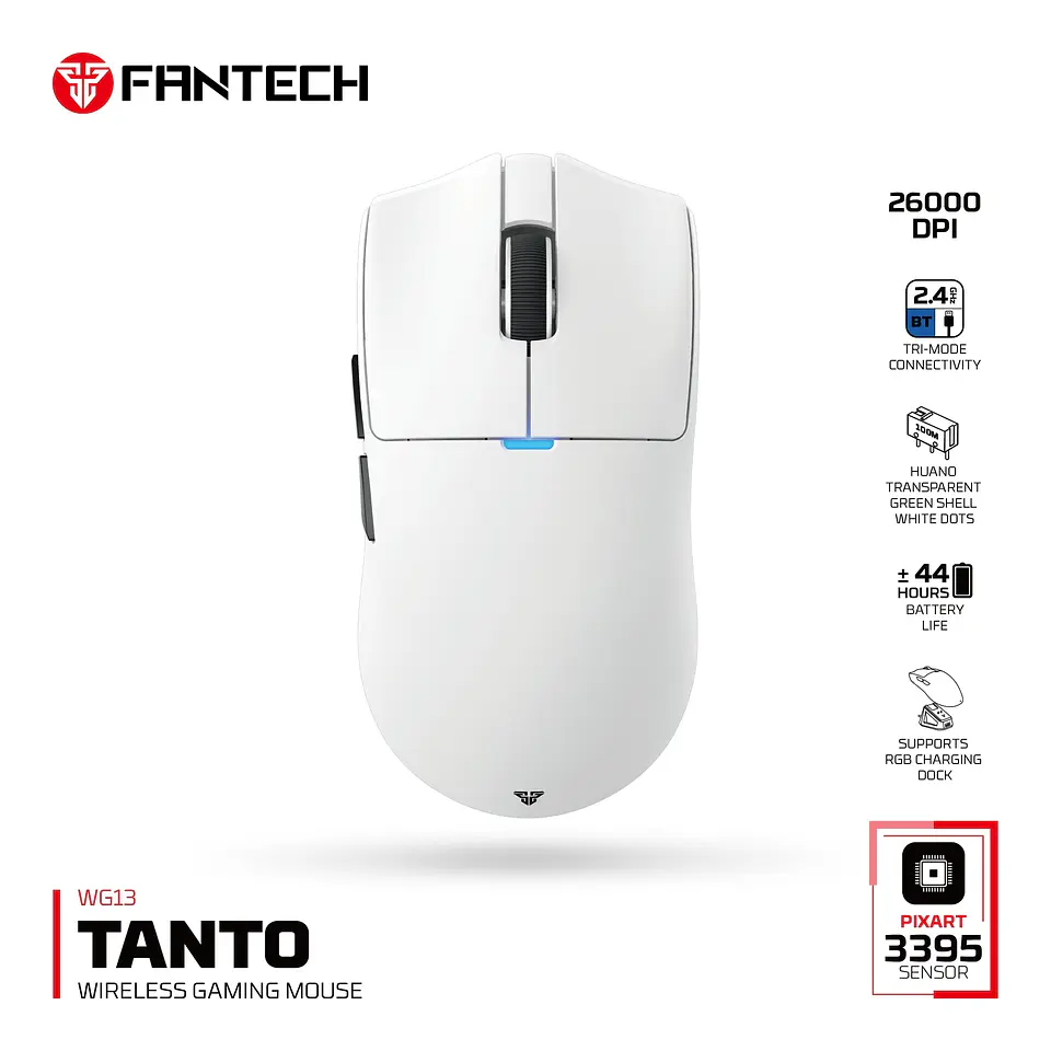WG13 TANTO White Pro Gaming Mouse Inalámbrico 26.000 DPI con dock de carga RGB 27