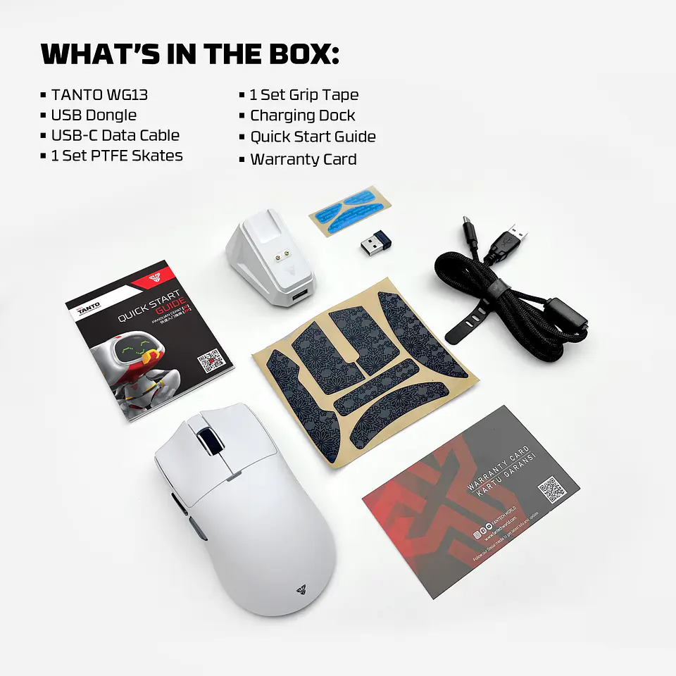 WG13 TANTO White Pro Gaming Mouse Inalámbrico 26.000 DPI con dock de carga RGB 22