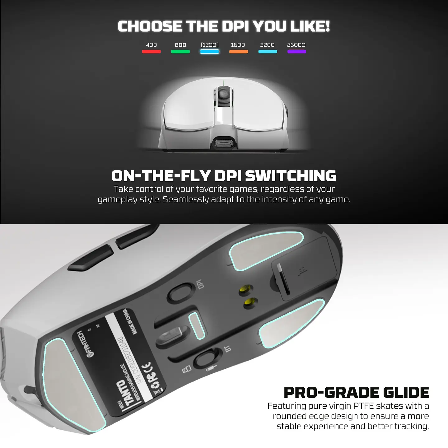 WG13 TANTO White Pro Gaming Mouse Inalámbrico 26.000 DPI con dock de carga RGB 23
