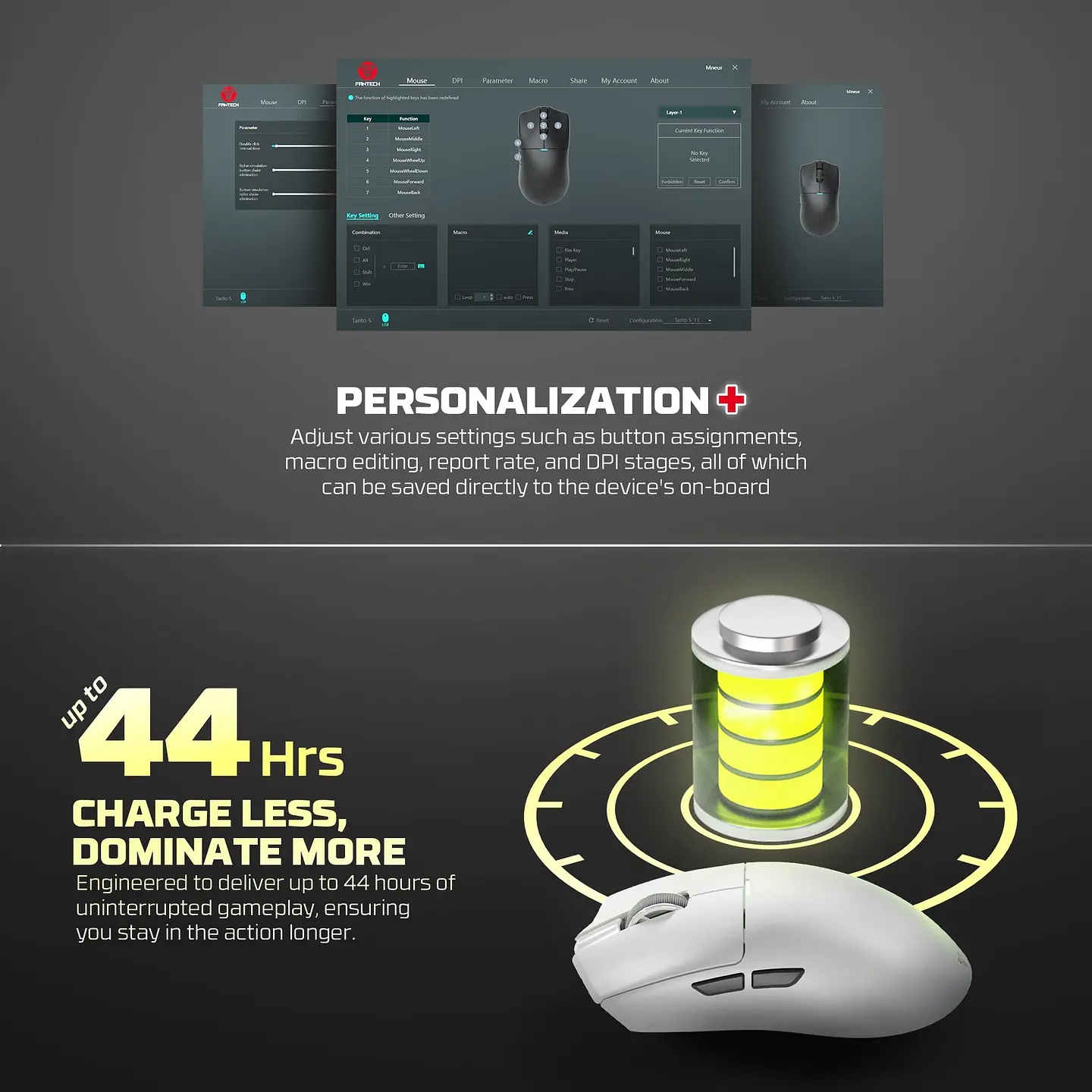 WG13s TANTO S Black Ultimate Gaming Mouse Inalámbrico 26.000 DPI y 8.000 Hz con dock de carga RGB 23