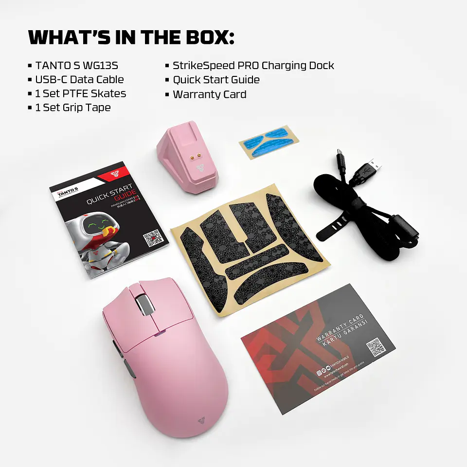 WG13s TANTO S White Ultimate Gaming Mouse Inalámbrico 26.000 DPI y 8.000 Hz con dock de carga RGB 16