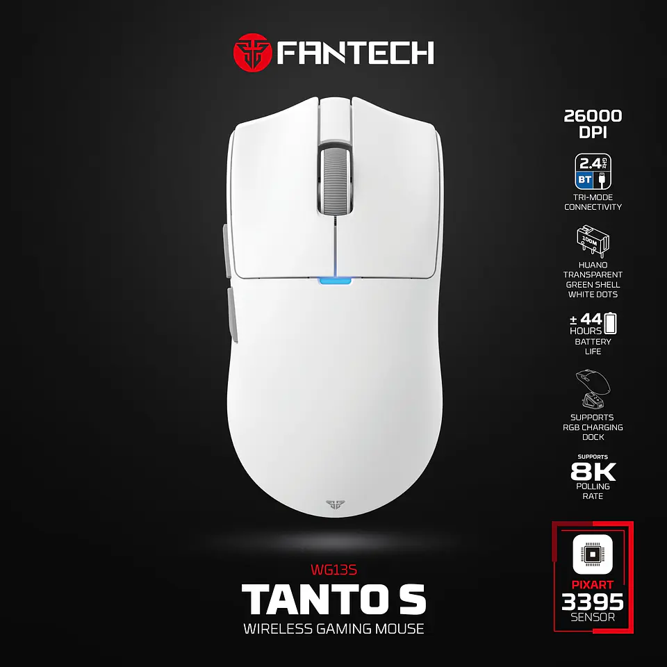 WG13s TANTO S White Ultimate Gaming Mouse Inalámbrico 26.000 DPI y 8.000 Hz con dock de carga RGB 27
