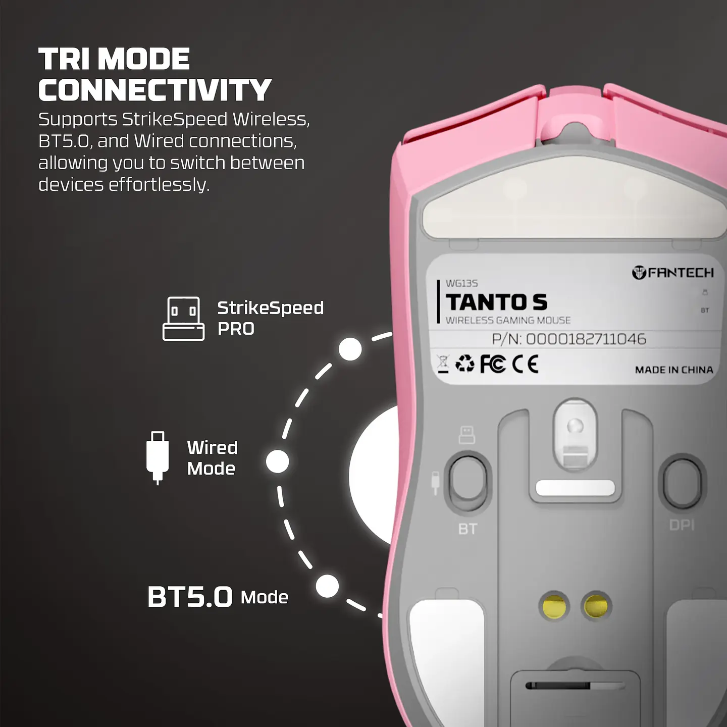 WG13s TANTO S Pink Ultimate Gaming Mouse Inalámbrico 26.000 DPI y 8.000 Hz con dock de carga RGB 18