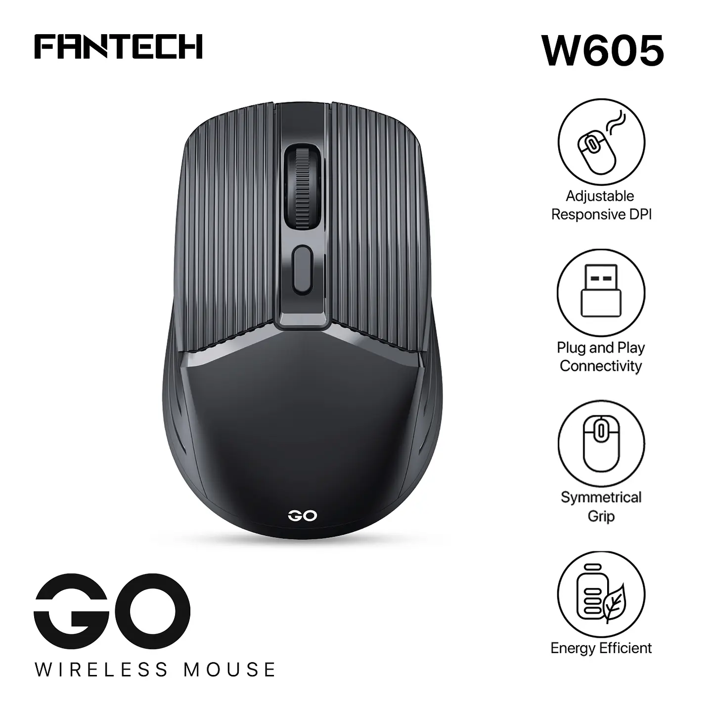W605 GO Black Mouse Inalámbrico Oficina 1.600 DPI 8