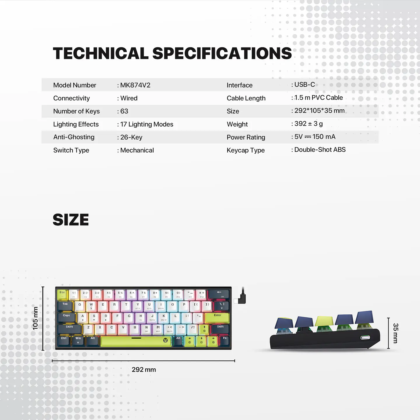 MK874V2 ATOM63 Mori Blue Teclado Mecánico 60% Hot-Swappable Layout USA 24