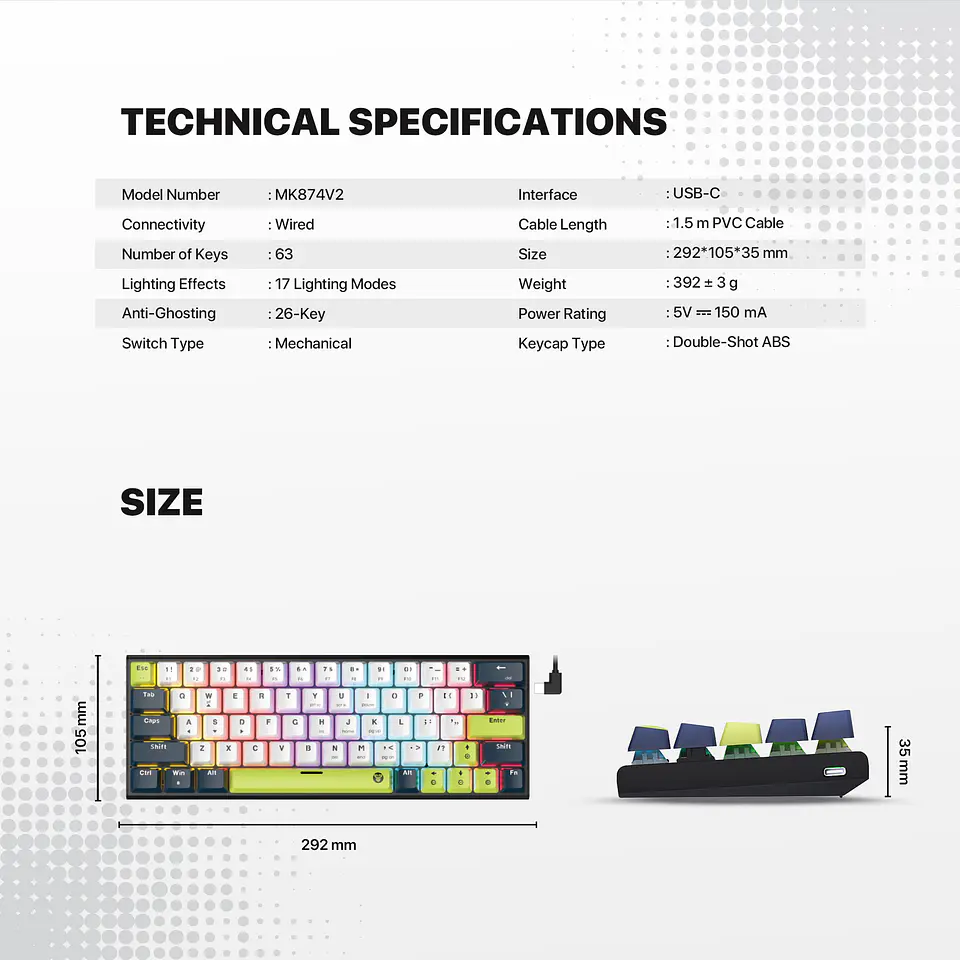 MK874V2 ATOM63 Mori Blue Teclado Mecánico 60% Hot-Swappable Layout USA 24