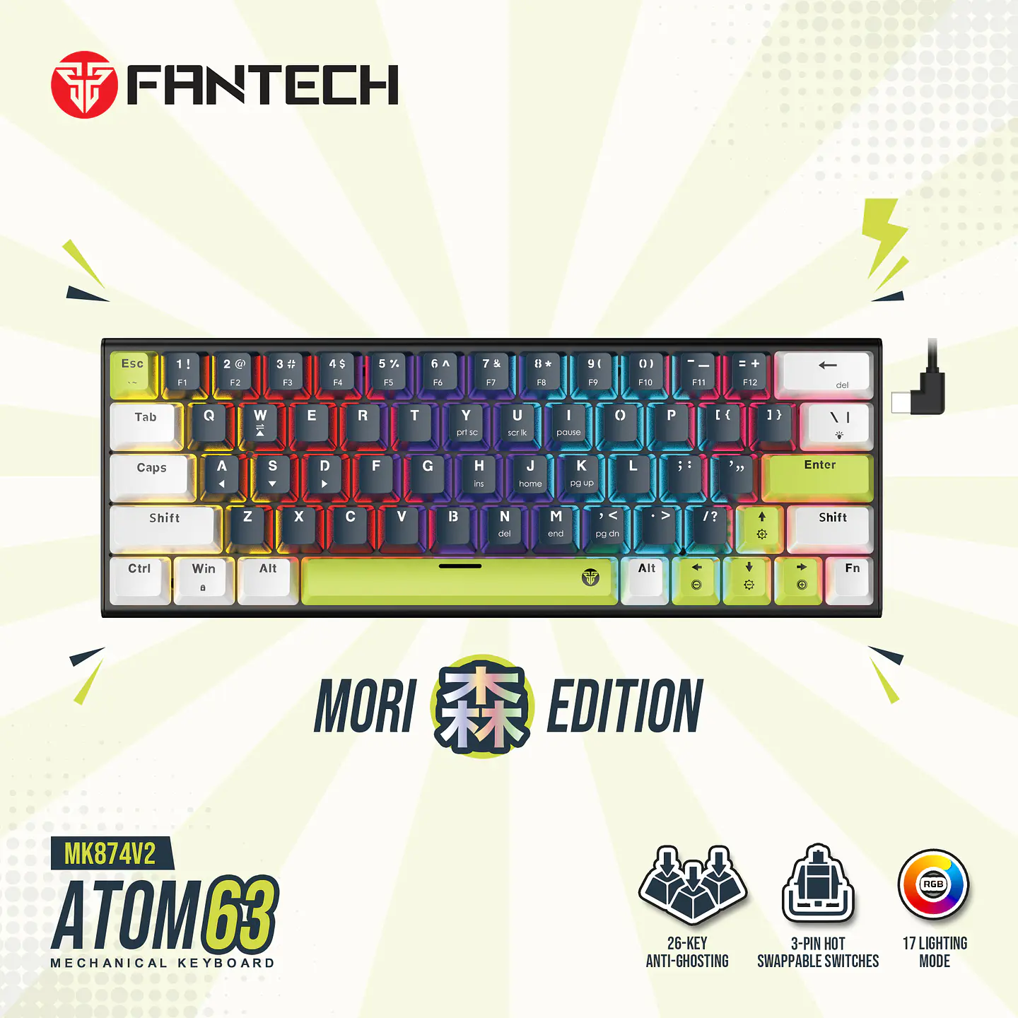 MK874V2 ATOM63 Mori Blue Teclado Mecánico 60% Hot-Swappable Layout USA 25