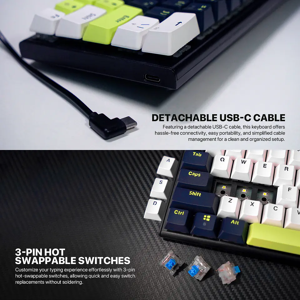 MK874V2 ATOM63 Mori White Teclado Mecánico 60% Hot-Swappable Layout USA 17