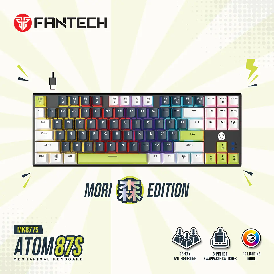 MK877s ATOM87s Mori Blue Teclado mecánico 80% Hot-Swappable Layout USA 20
