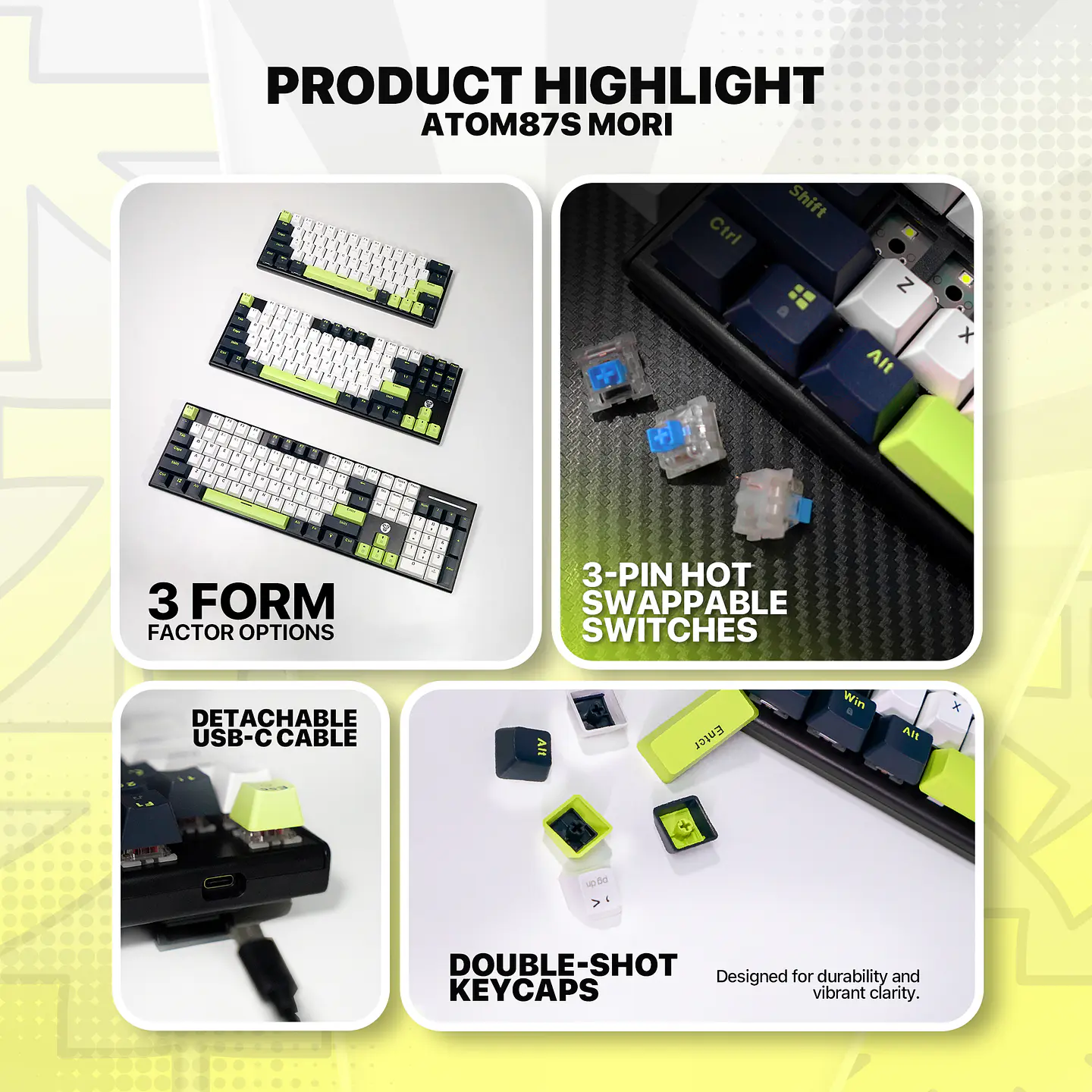 MK877s ATOM87s Mori Blue Teclado mecánico 80% Hot-Swappable Layout USA 17