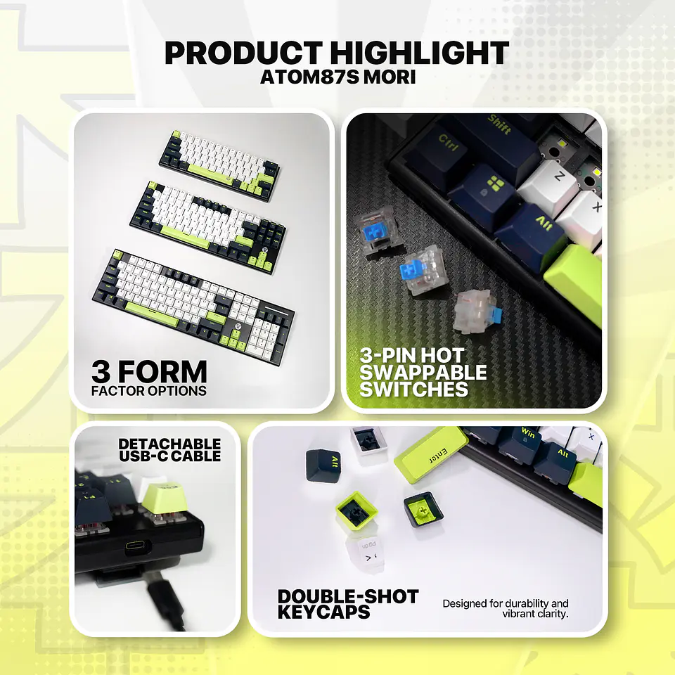 MK877s ATOM87s Mori Blue Teclado mecánico 80% Hot-Swappable Layout USA 17