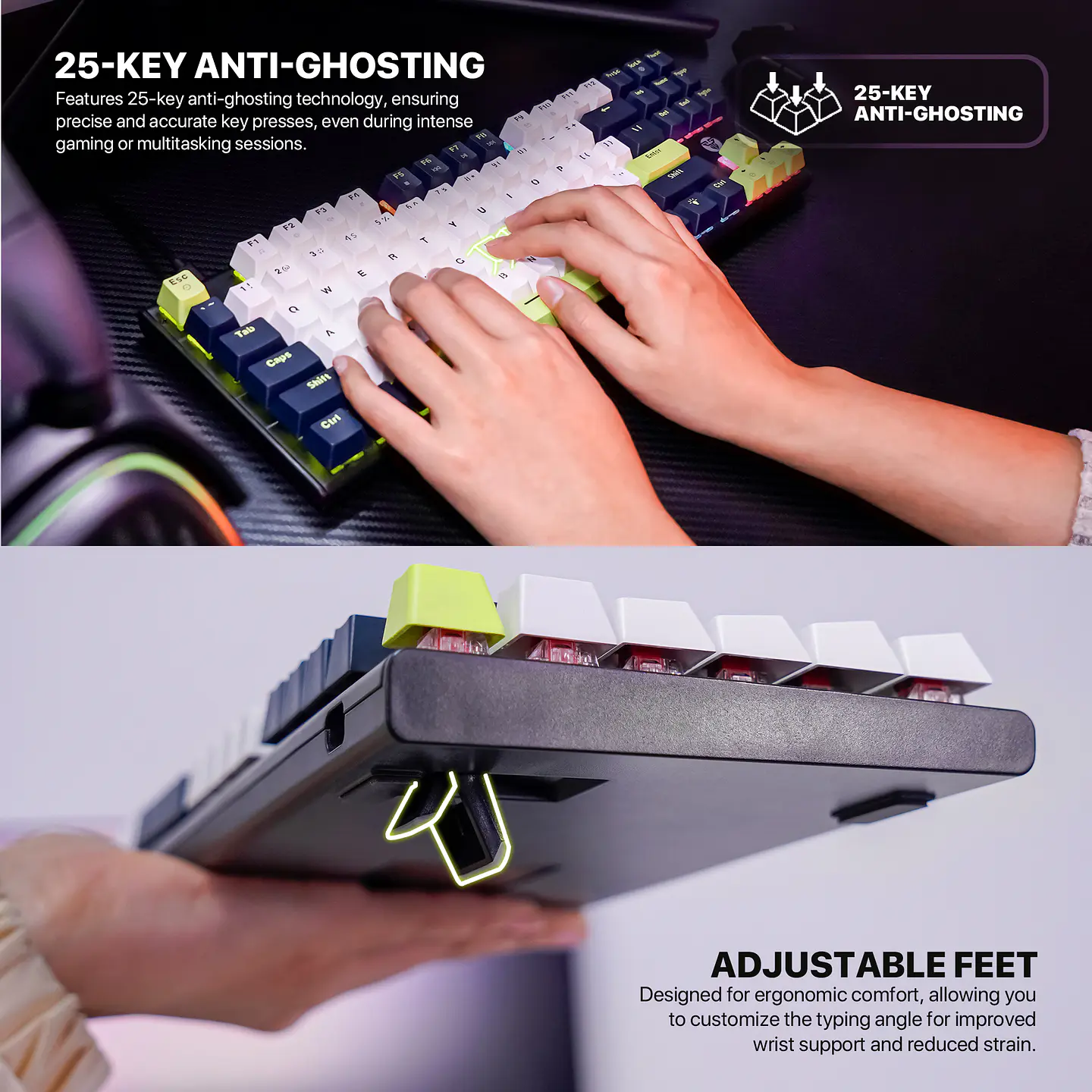 MK877s ATOM87s Mori White Teclado mecánico 80% Hot-Swappable Layout USA 12