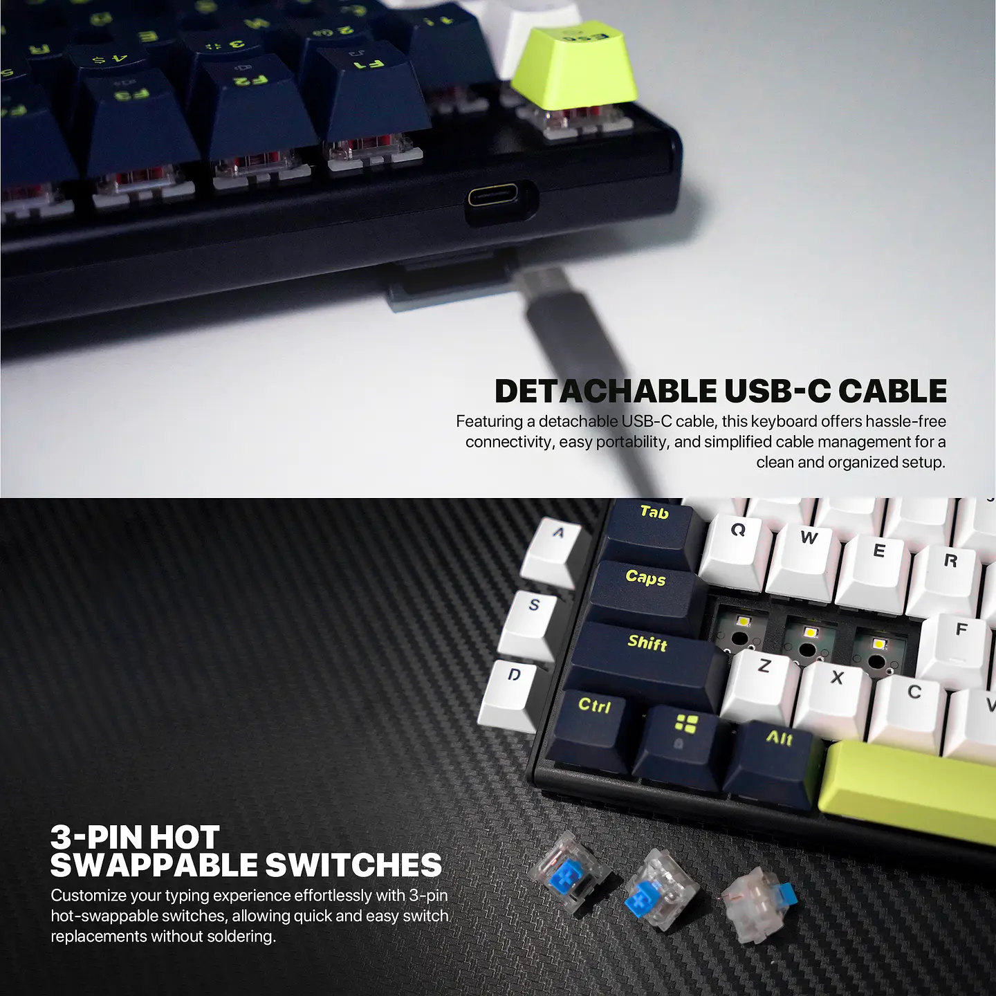 MK877s ATOM87s Mori White Teclado mecánico 80% Hot-Swappable Layout USA 14
