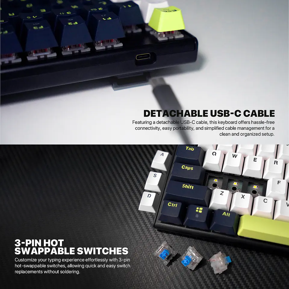 MK877s ATOM87s Mori White Teclado mecánico 80% Hot-Swappable Layout USA 14