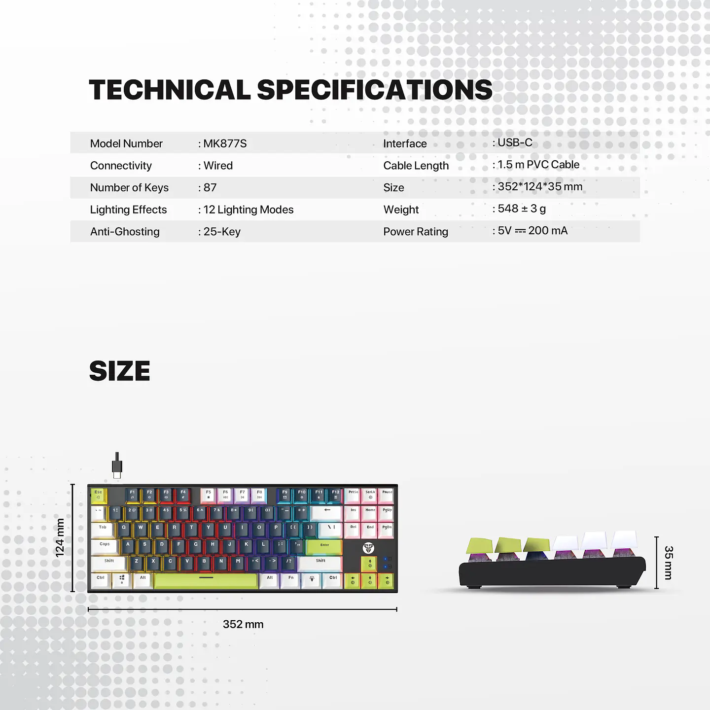 MK877s ATOM87s Mori White Teclado mecánico 80% Hot-Swappable Layout USA 15