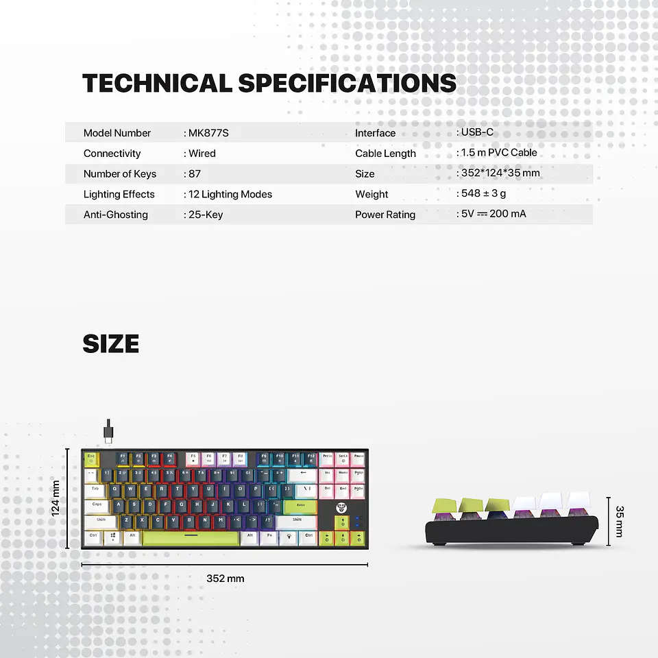 MK877s ATOM87s Mori White Teclado mecánico 80% Hot-Swappable Layout USA 15