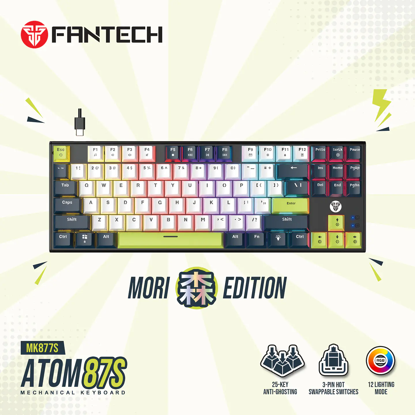 MK877s ATOM87s Mori White Teclado mecánico 80% Hot-Swappable Layout USA 19