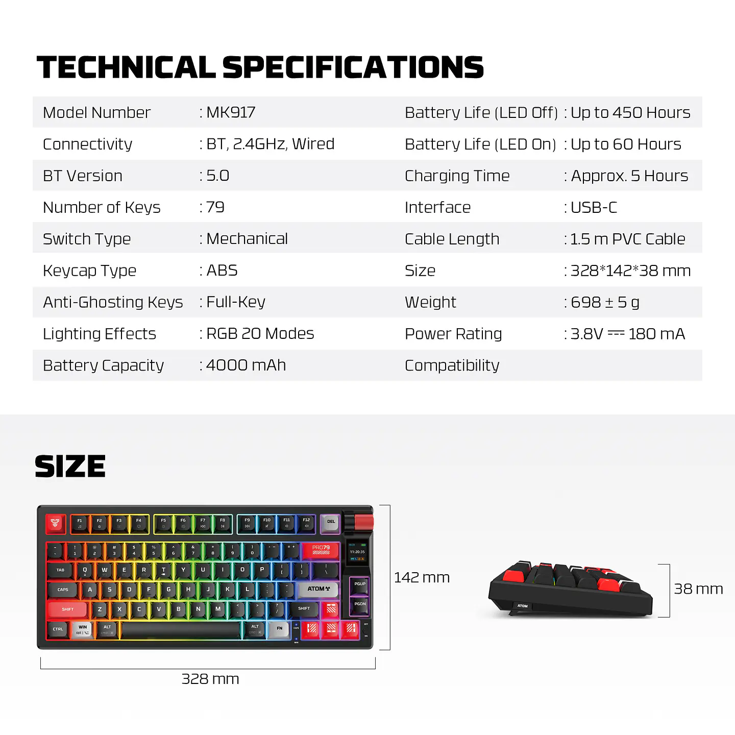 MK917 ATOM PRO79 White Teclado Mecánico Inalámbrico con Pantalla 17