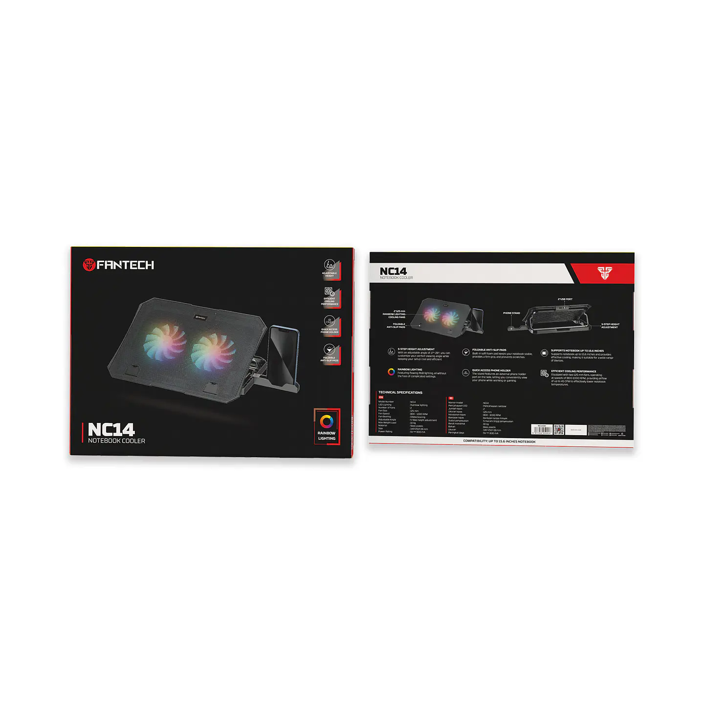 NC14 Black Base de Notebook con Ventilación RGB y Soporte de Teléfono 10