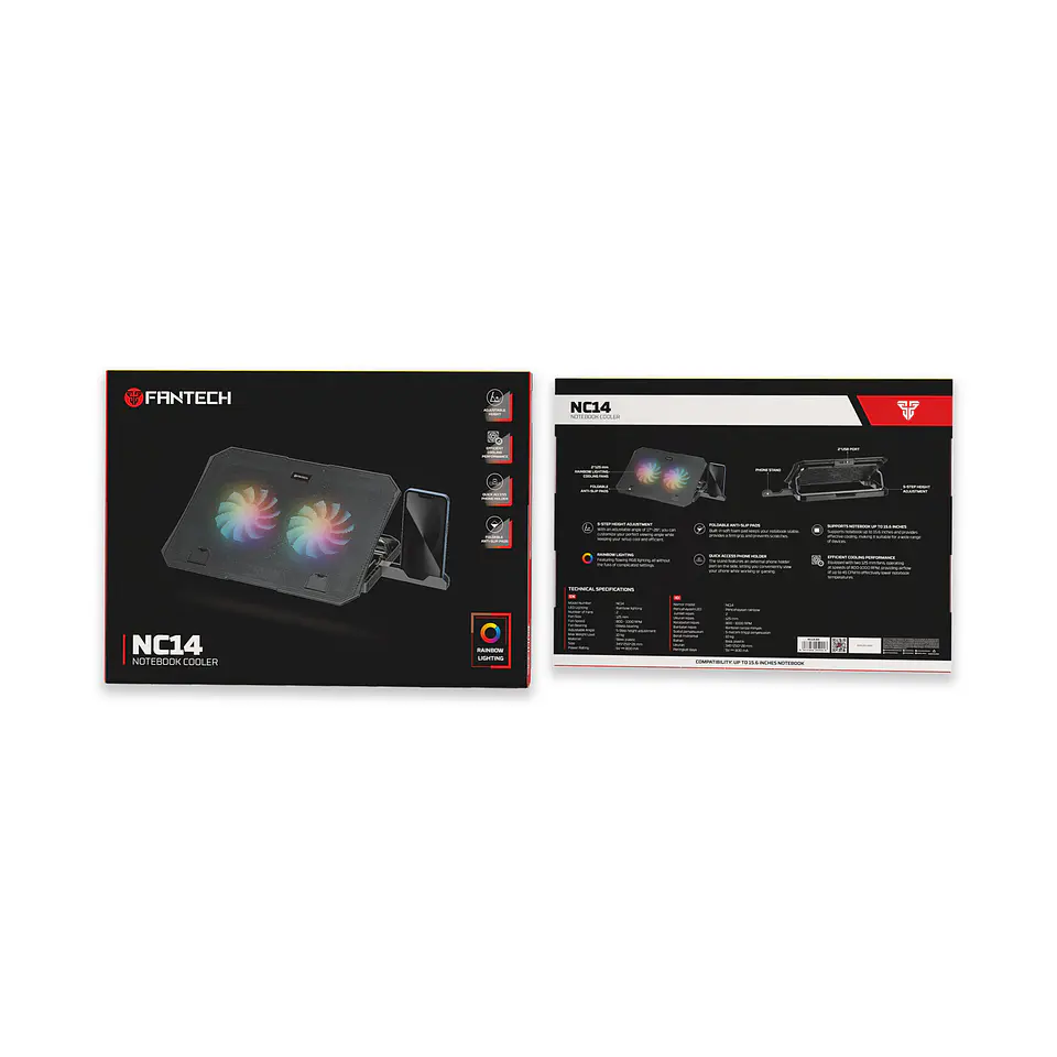 NC14 Black Base de Notebook con Ventilación RGB y Soporte de Teléfono 10