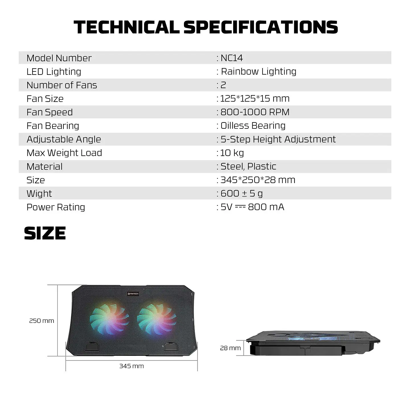 NC14 Black Base de Notebook con Ventilación RGB y Soporte de Teléfono 8