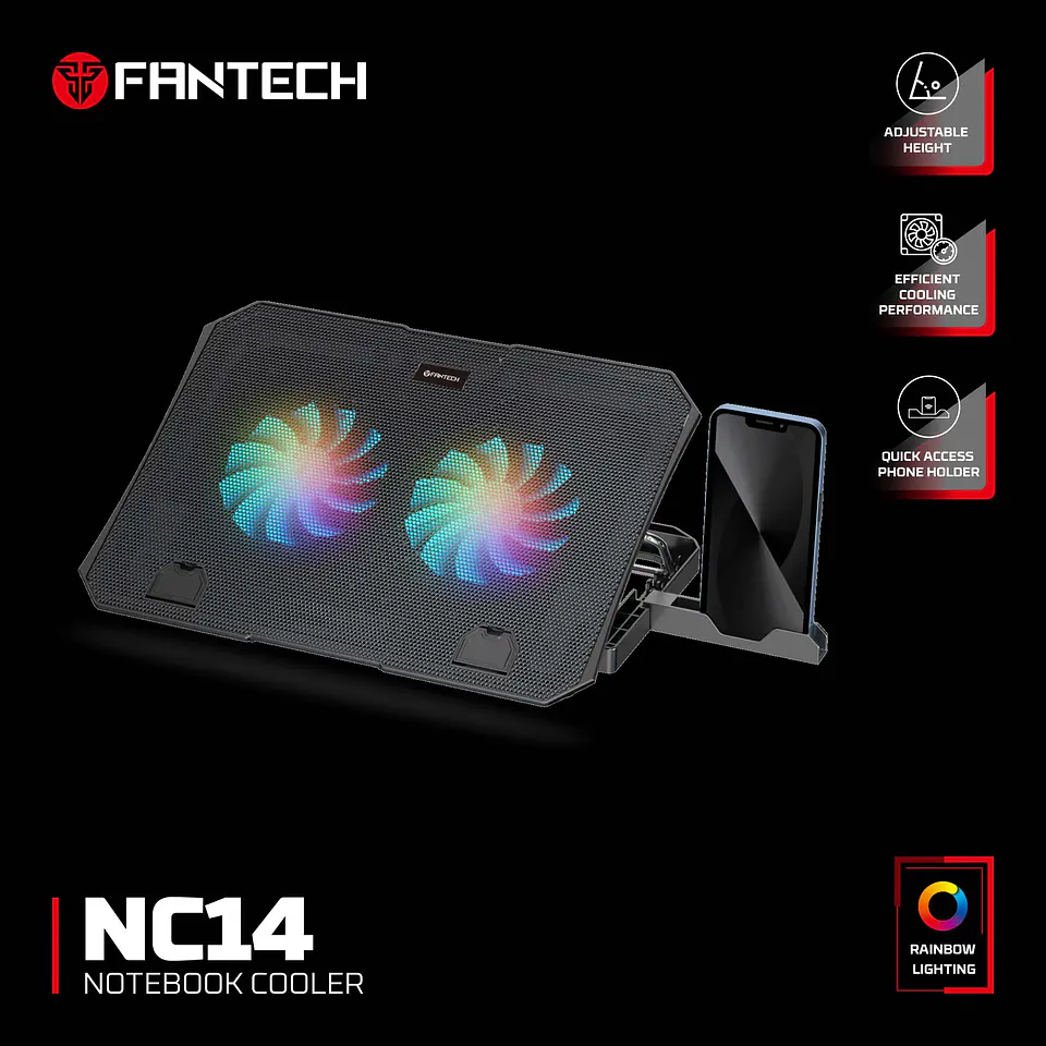 NC14 Black Base de Notebook con Ventilación RGB y Soporte de Teléfono 9