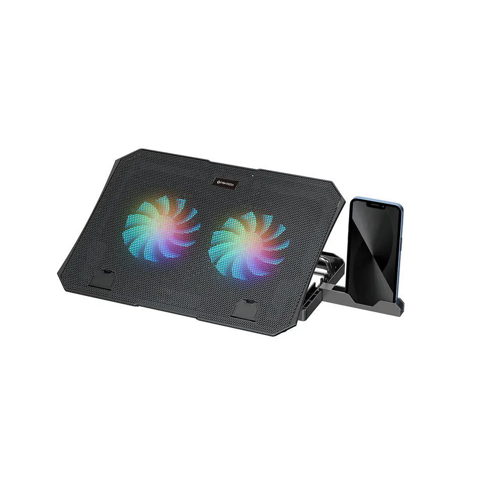 NC14 Black Base de Notebook con Ventilación RGB y Soporte de Teléfono 1