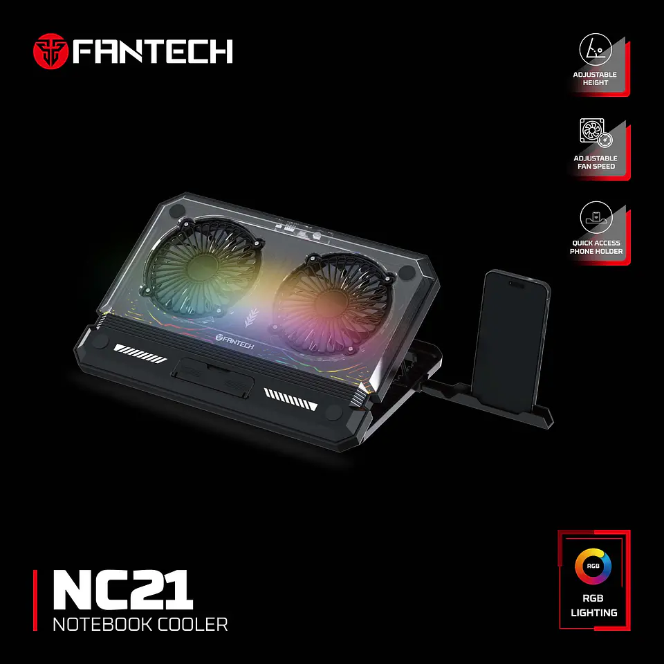 NC21 Black Base de Notebook con Ventilación RGB y soporte de teléfono 13