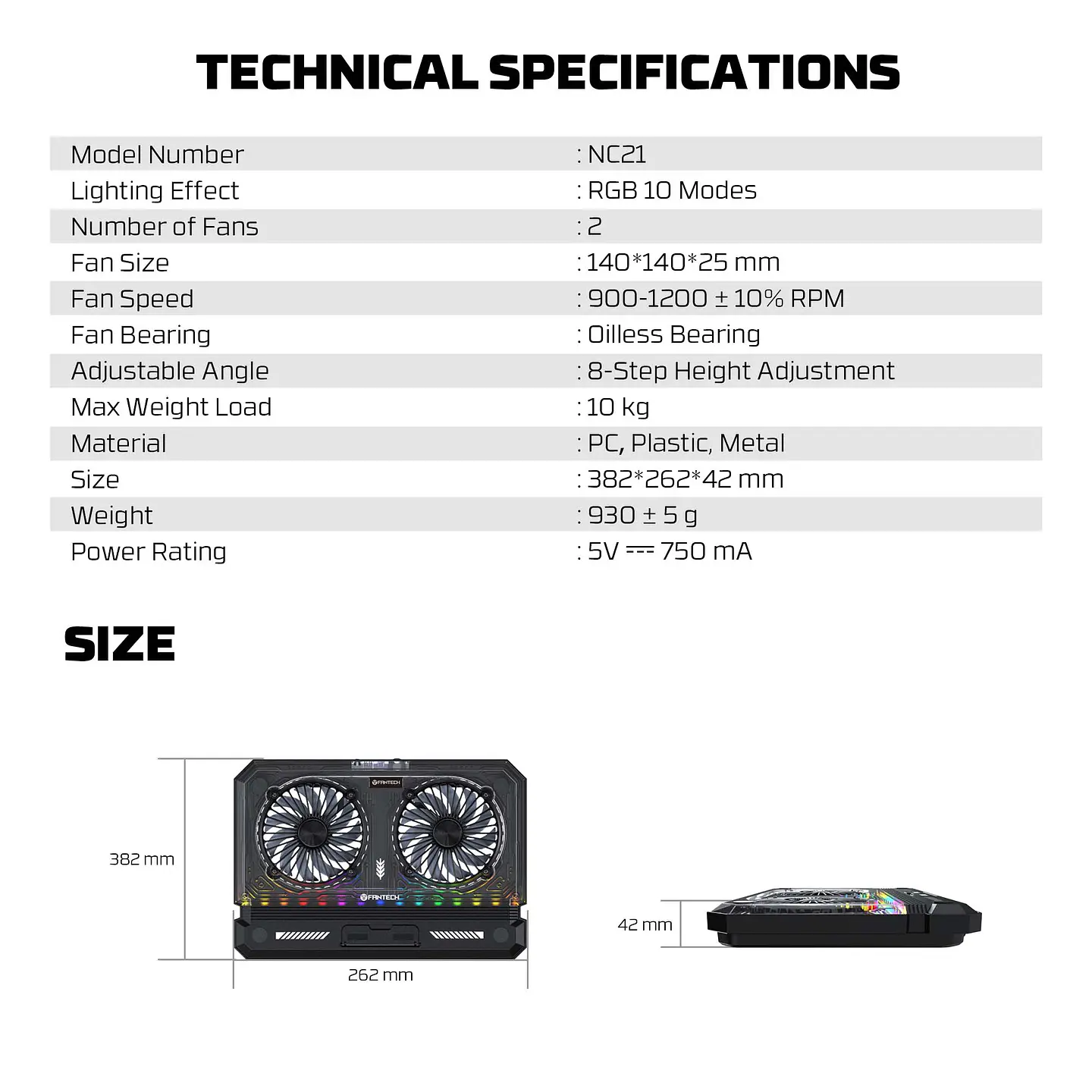 NC21 Black Base de Notebook con Ventilación RGB y soporte de teléfono 12