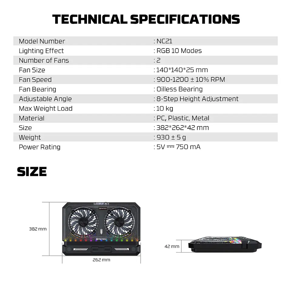 NC21 Black Base de Notebook con Ventilación RGB y soporte de teléfono 12