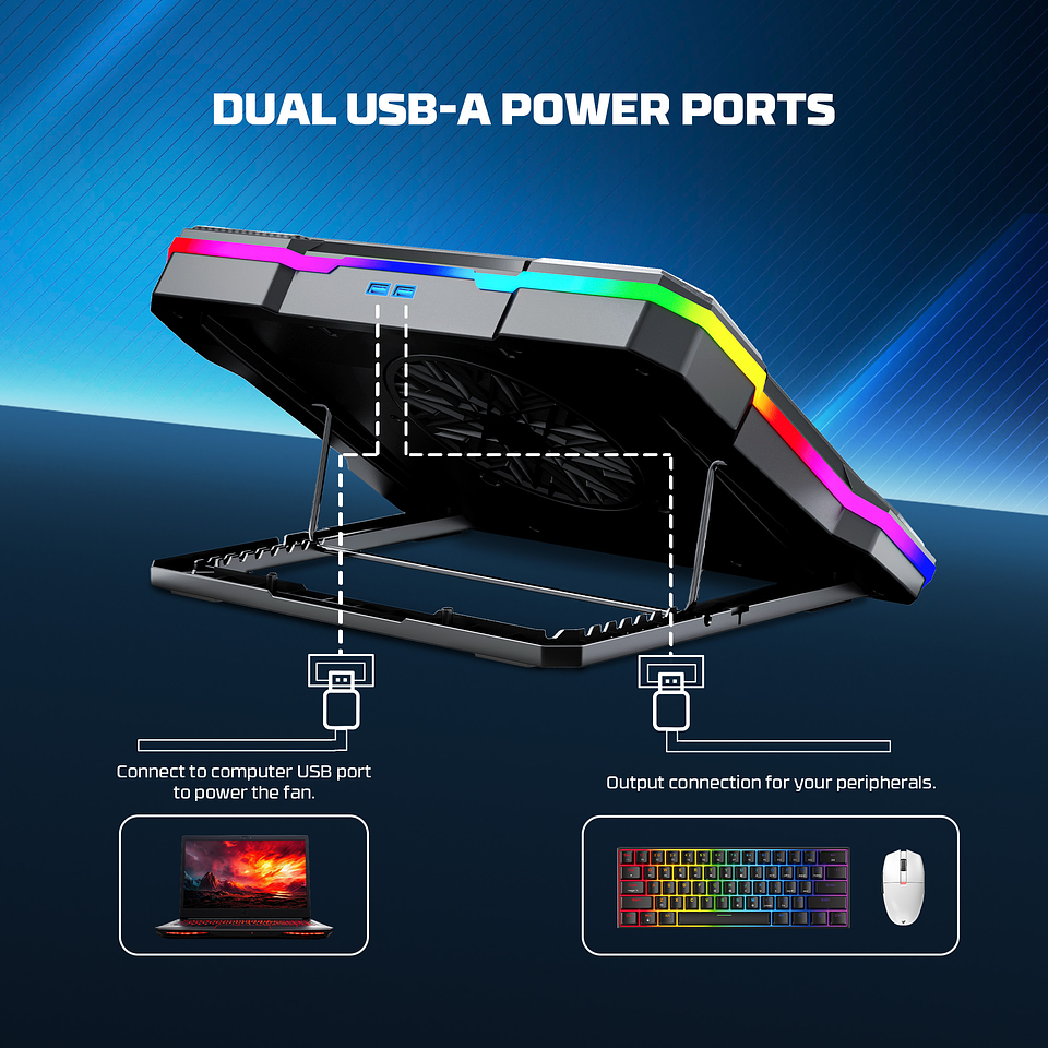 NC22 Black Base de Notebook con Ventilación RGB y Soporte de Teléfono 9