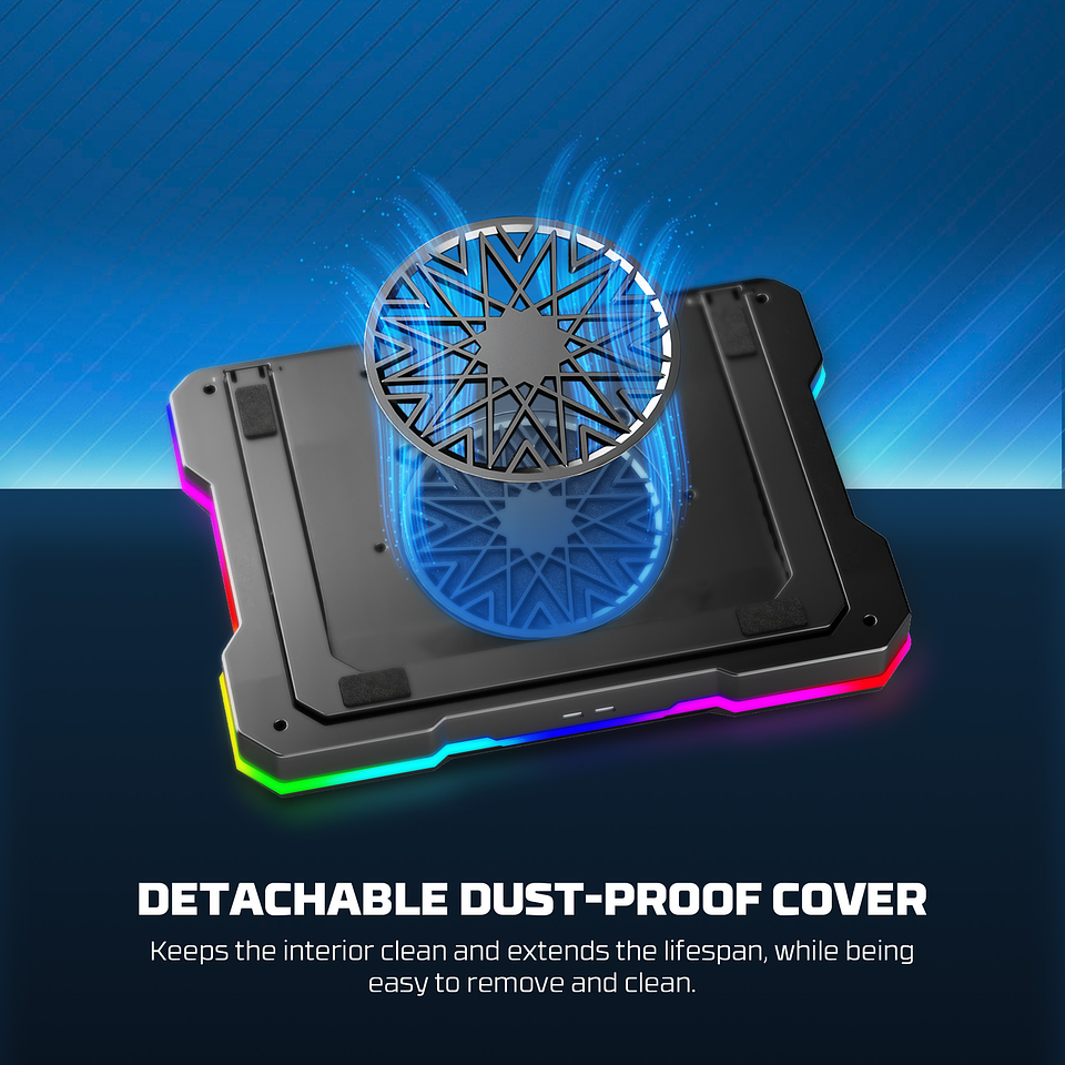 NC22 Black Base de Notebook con Ventilación RGB y Soporte de Teléfono 11