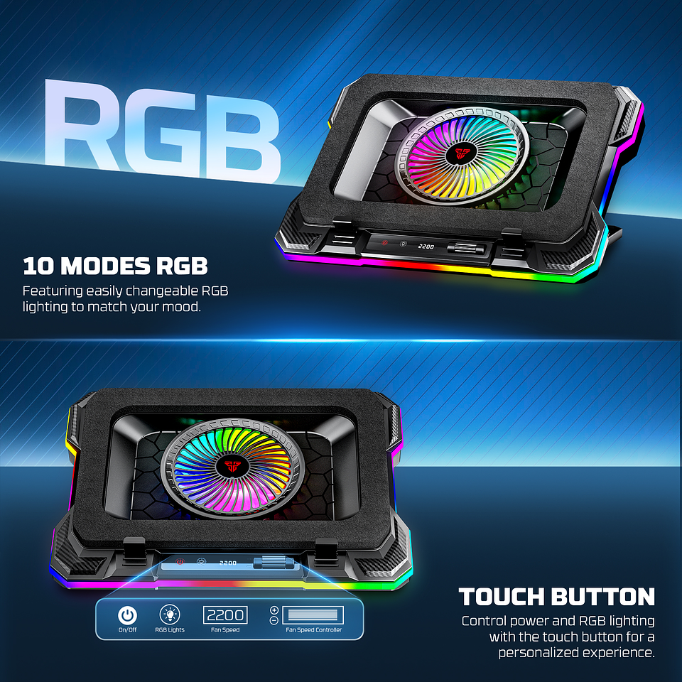 NC22 Black Base de Notebook con Ventilación RGB y Soporte de Teléfono 14