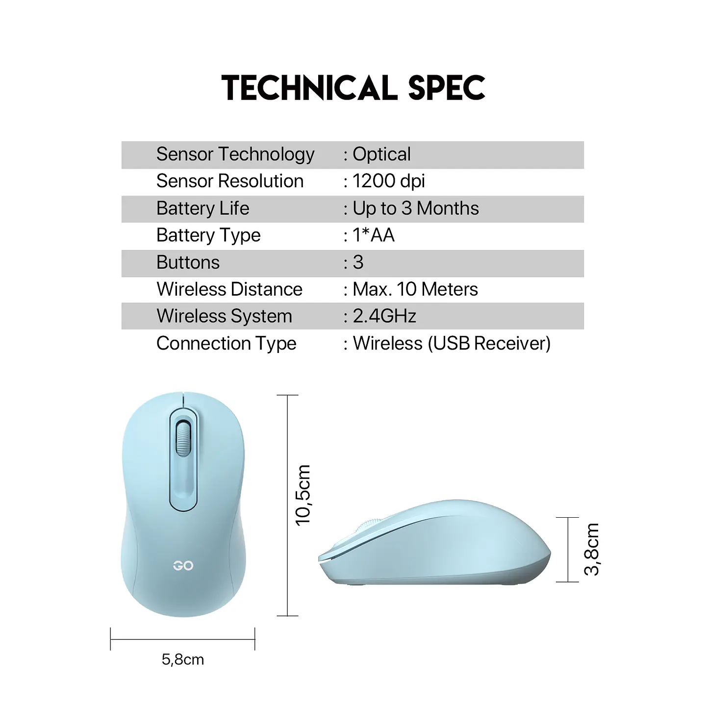 W608 GO Blue Mouse Inalámbrico con Receptor USB de Oficina 1.200 DPI 7