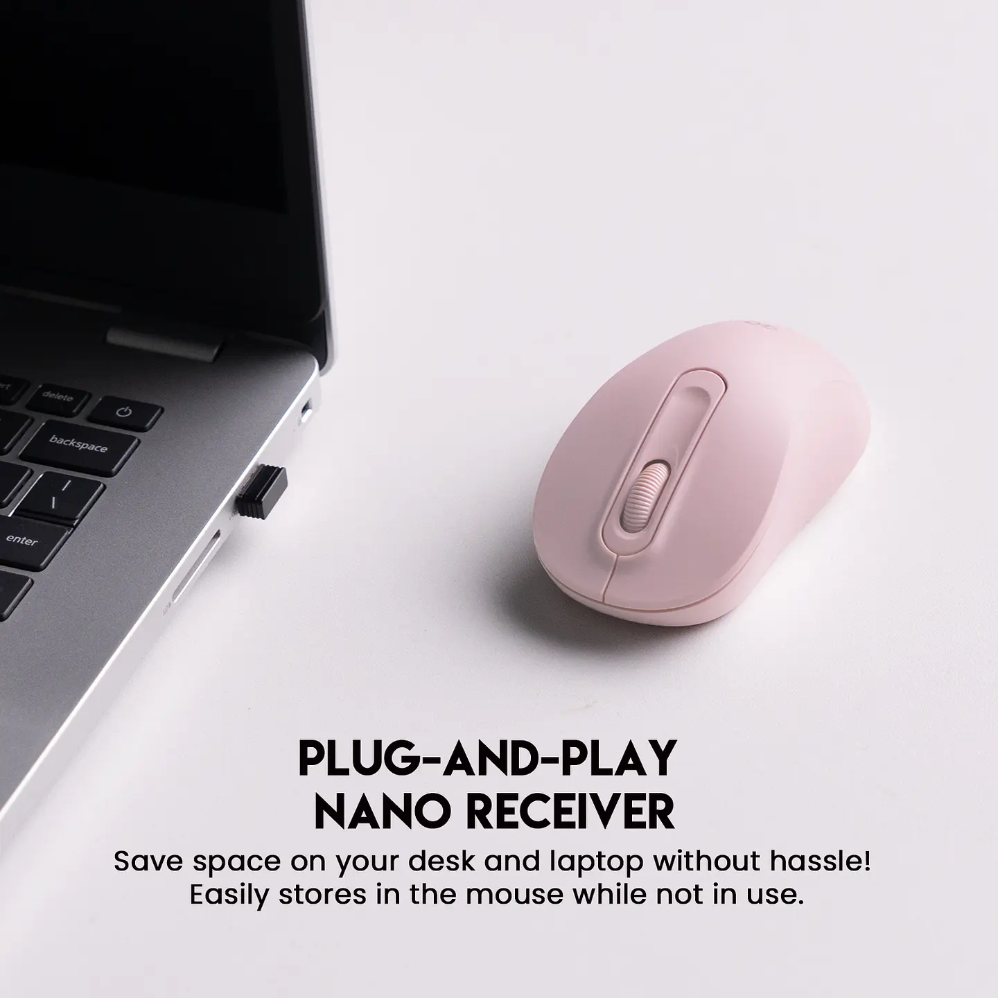 W608 GO Pink Mouse Inalámbrico con Receptor USB de Oficina 1.200 DPI 5
